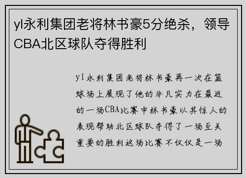 yl永利集团老将林书豪5分绝杀，领导CBA北区球队夺得胜利