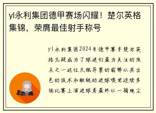 yl永利集团德甲赛场闪耀！楚尔英格集锦，荣膺最佳射手称号